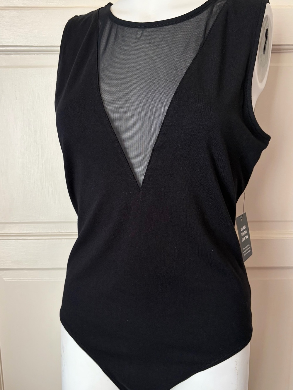Express Black Sleeveless Bodysuit with Sheer V-Inset